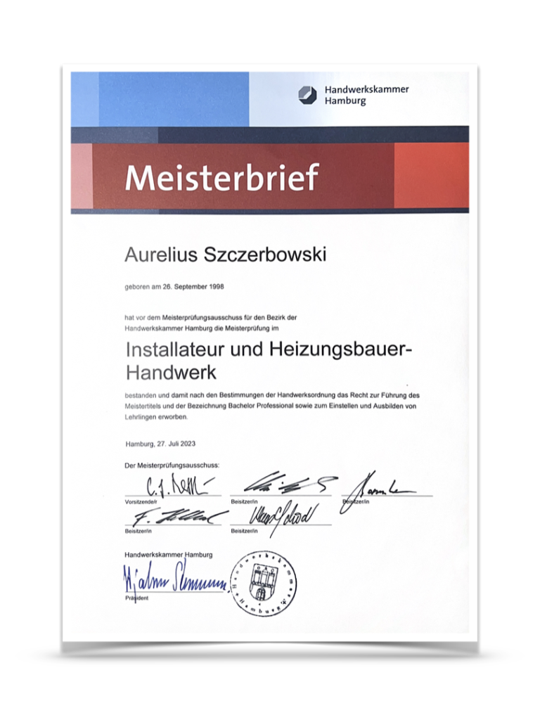 Meisterbief der Handwerkskammer Hambrug